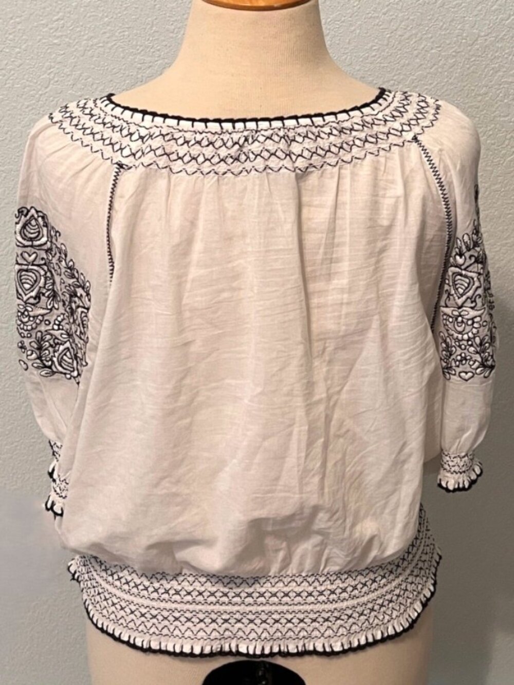 Ralph Lauren White Short Sleeve 100% Cotton Embroidered Top Women's XL Blk LBL - Picture 4 of 9
